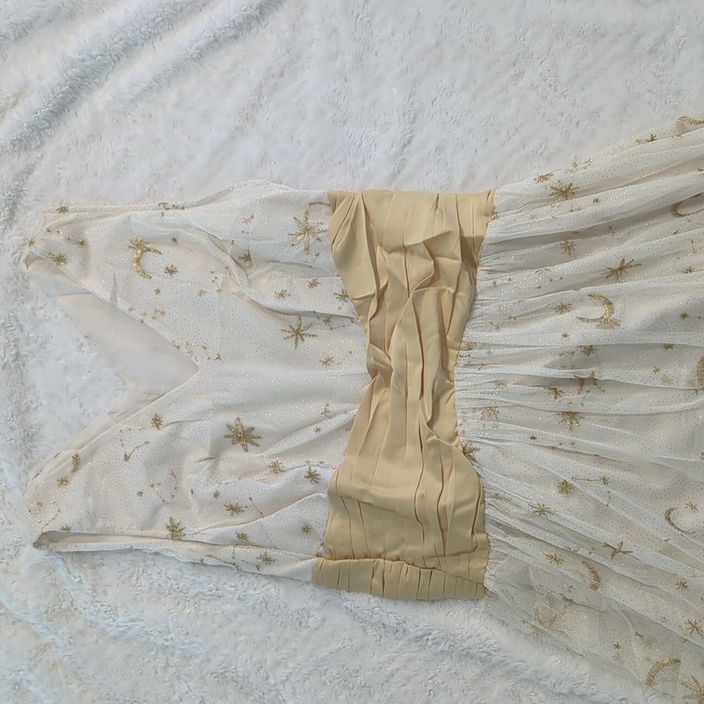 Elegant White and Gold Midi Dress